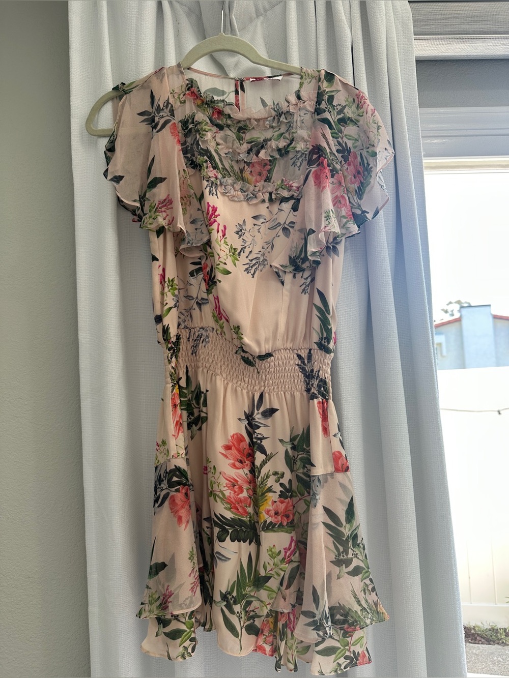 Parker Floral Ruffle Mini Dress in Blush and Green